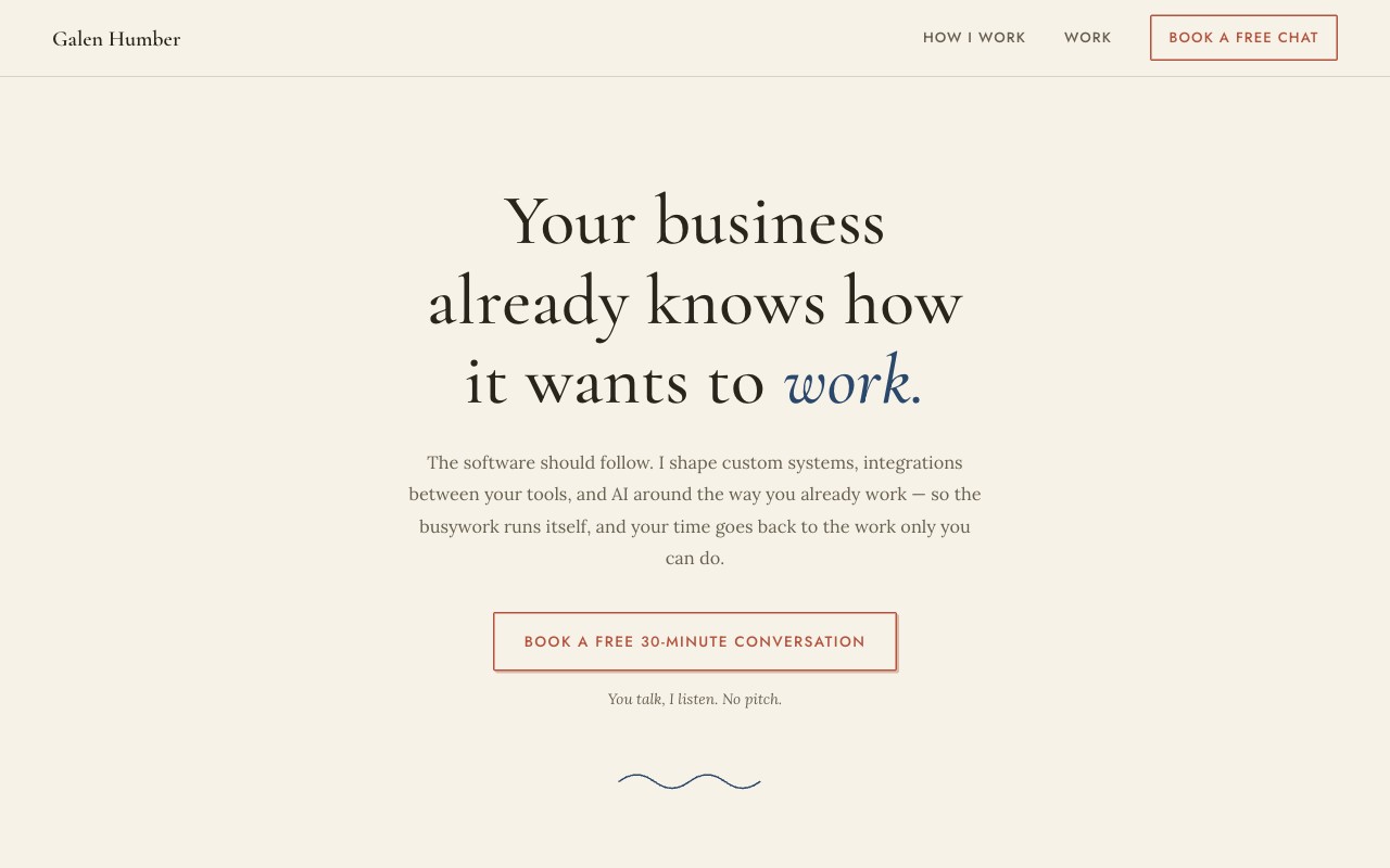 The Letterpress cut — cream page, 'Your business already knows how it wants to work'